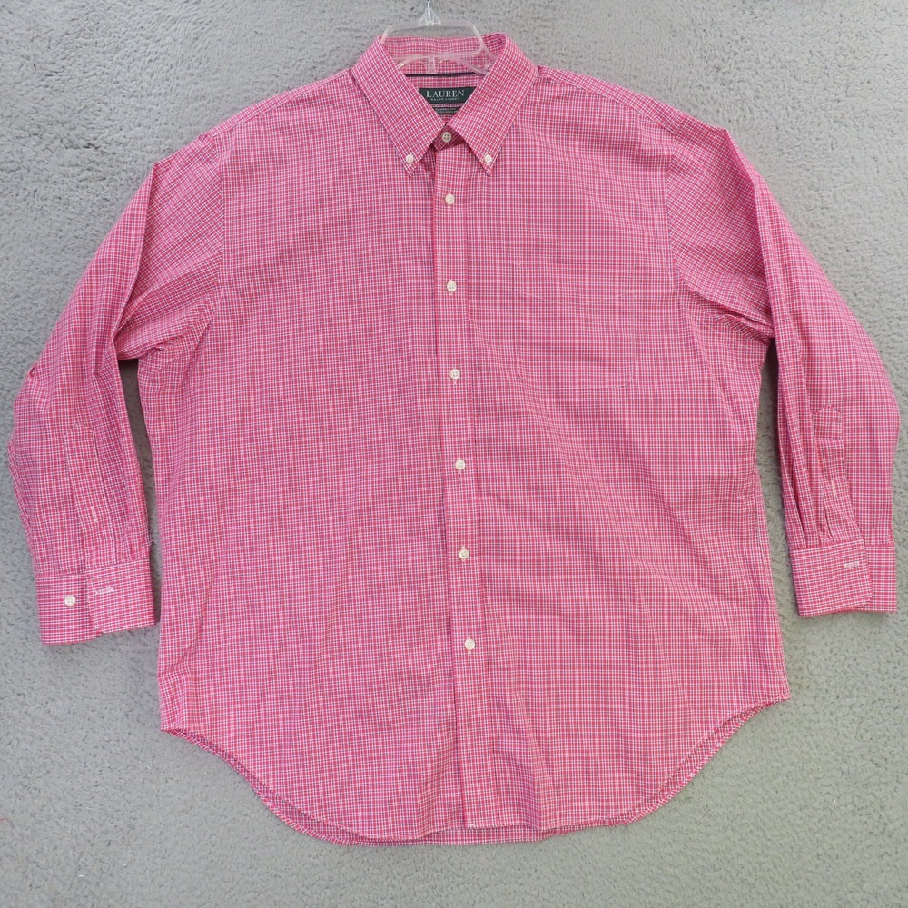 Lauren Ralph Lauren Shirt Men XL 17.5 Pink Blue Button Up Long Sleeve 32/33